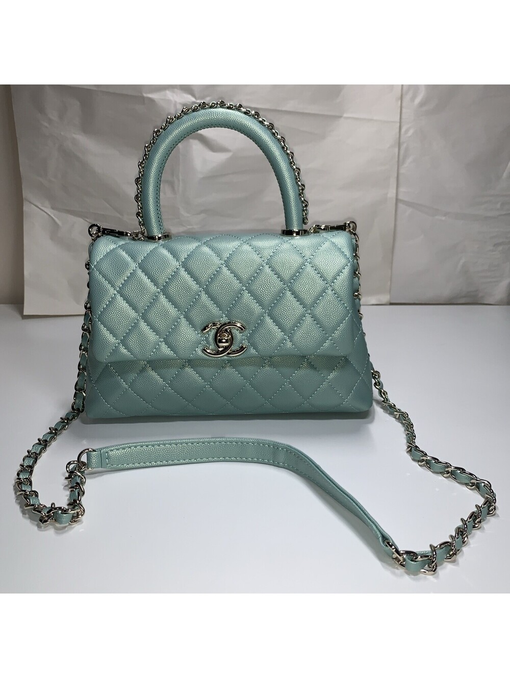 Chanel Coco Small Caviar Top Handle Bag - Blue - w/dust bag
